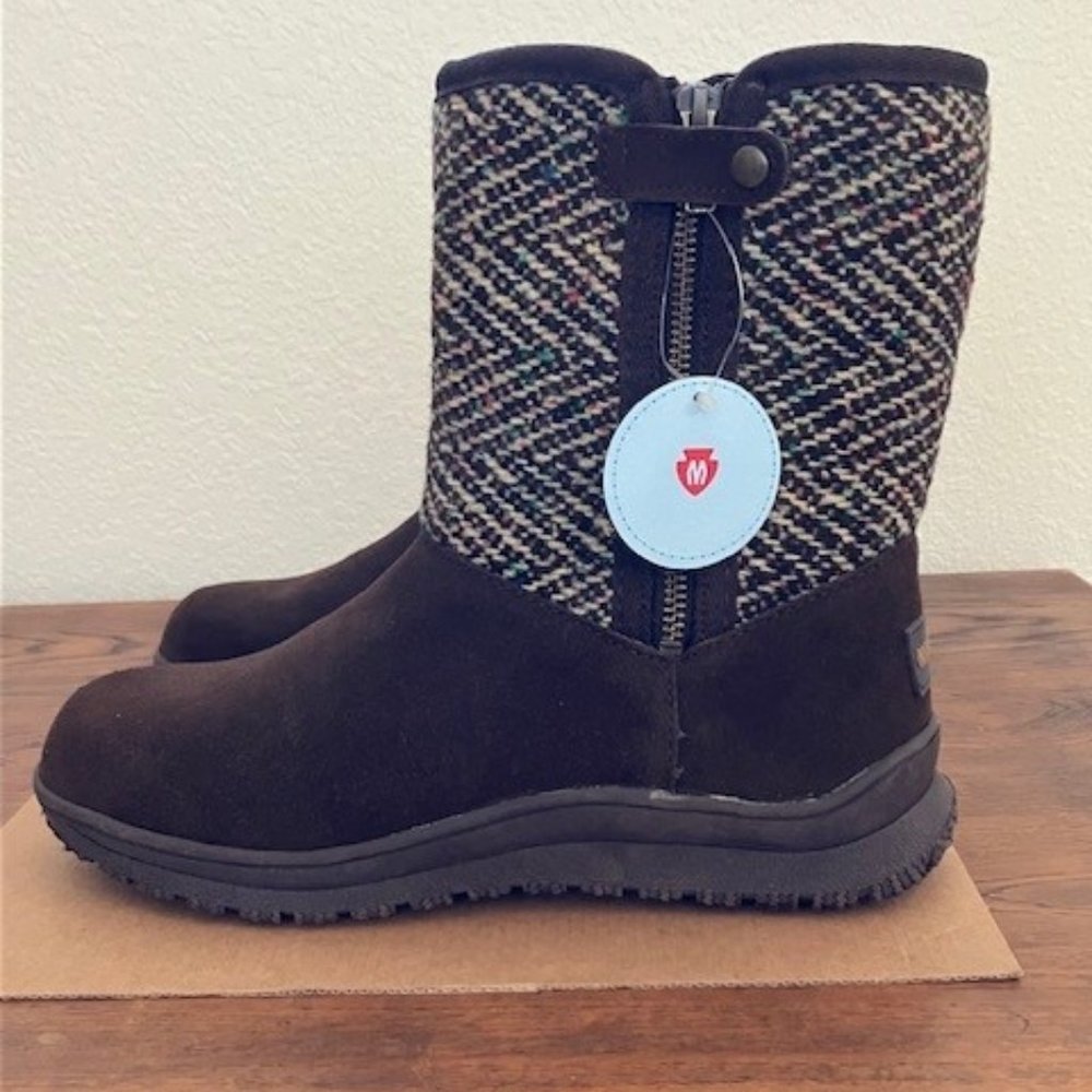 Minnetonka Brown Leather/Wool Warm Ankle Boots 9 NWT